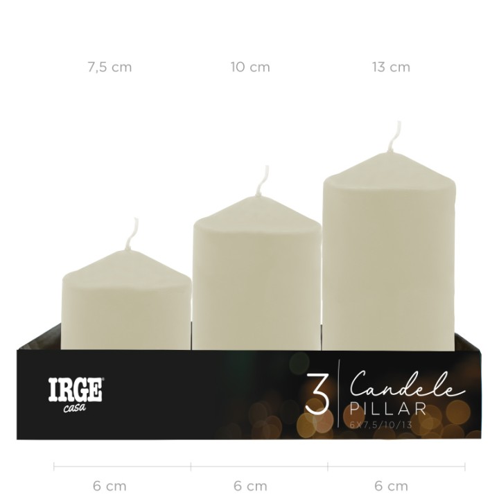 FEQ CANDELE PILLAR AVORIO 6X7.5/10/13
