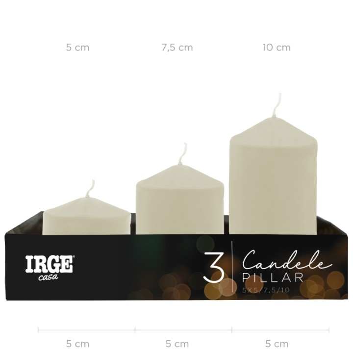 FEO SET CANDELE PILLAR AVORIO 5X5/7.5/10