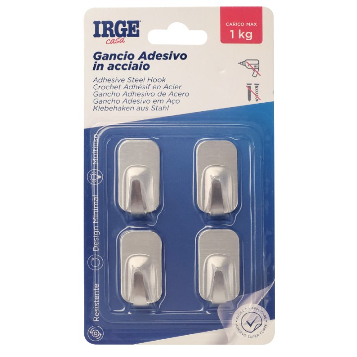 AAV GANCI ADESIVI ACCIAIO 4PZ RETTANGOLO