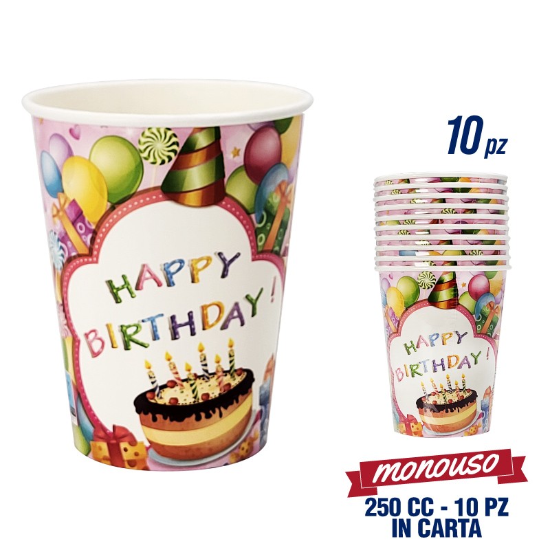 ABC BICCHIERI 10PZ BUON COMPLEANNO BIMBA
