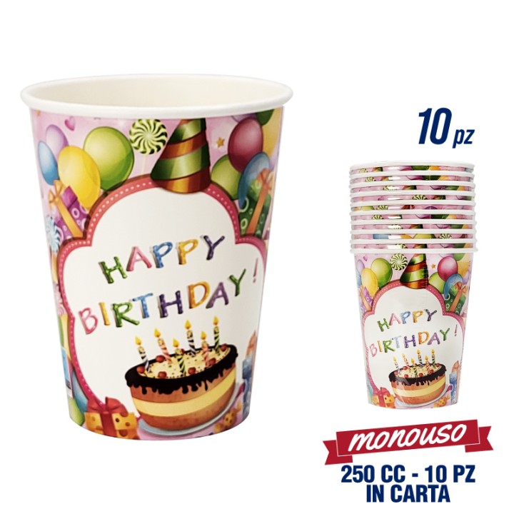 ABC BICCHIERI 10PZ BUON COMPLEANNO BIMBA