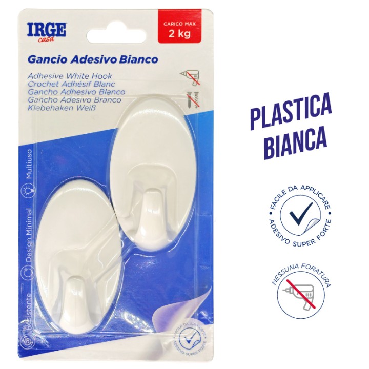 AAH GANCI ADESIVI PLASTICA 2PZ OVALI