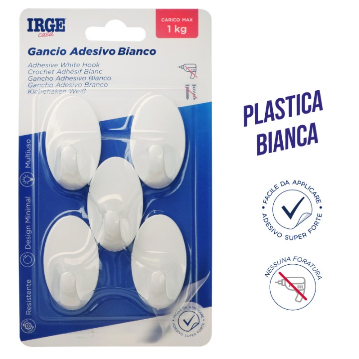 AAI GANCI ADESIVI PLASTICA 5PZ OVALI