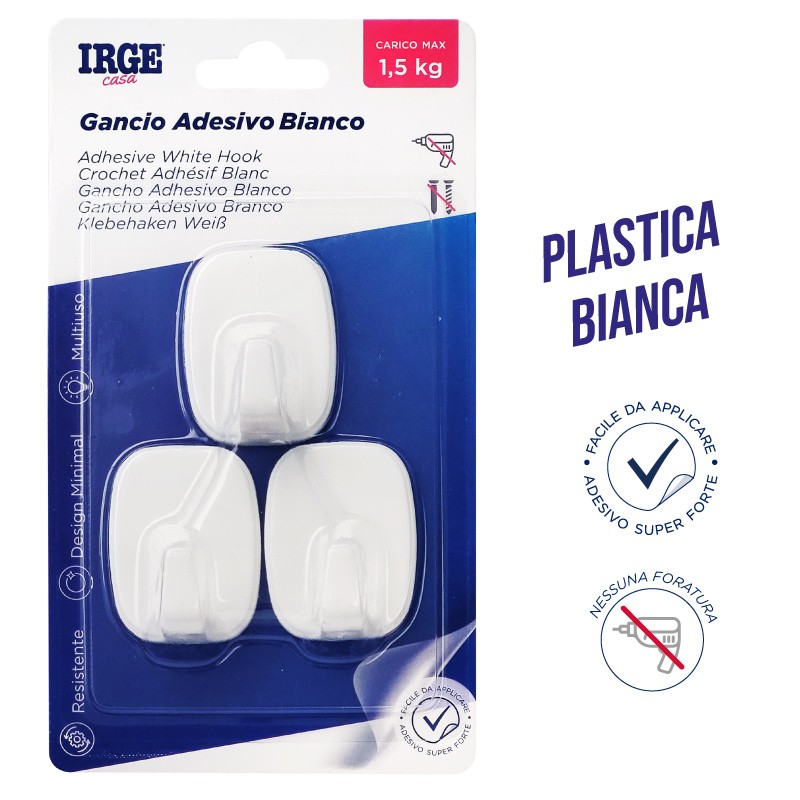AAJ GANCI ADESIVI PLASTICA 3PZ RETTANGOL