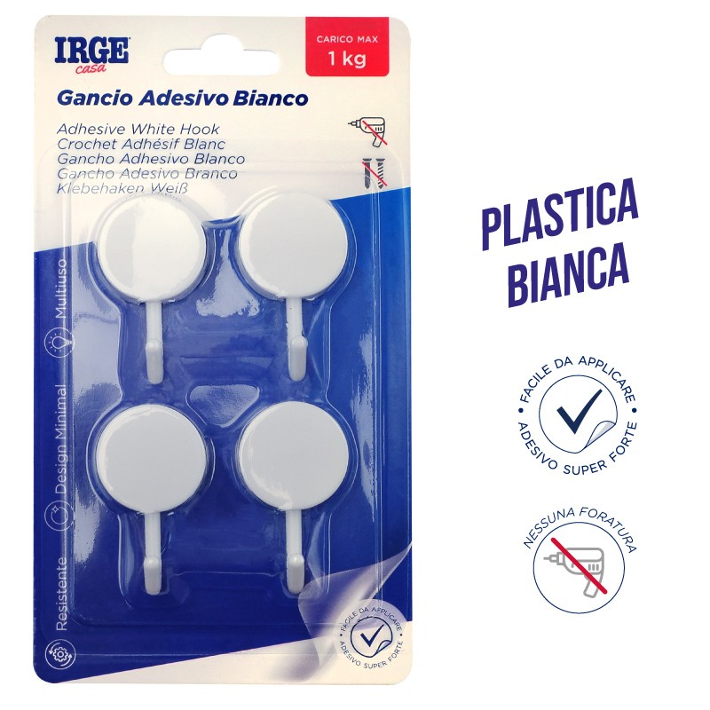 AAM GANCI ADESIVI PLASTICA 4PZ ROTONDI