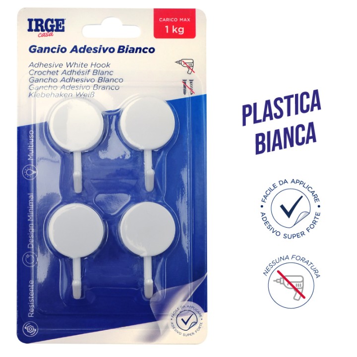 AAM GANCI ADESIVI PLASTICA 4PZ ROTONDI