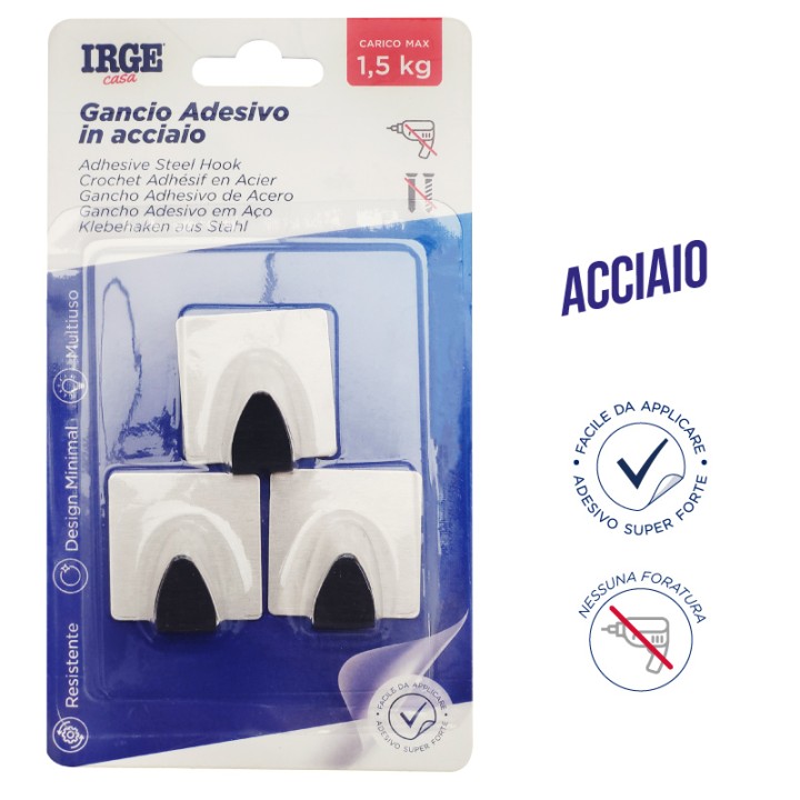 AAU GANCI ADESIVI ACCIAIO 3PZ QUADRATO