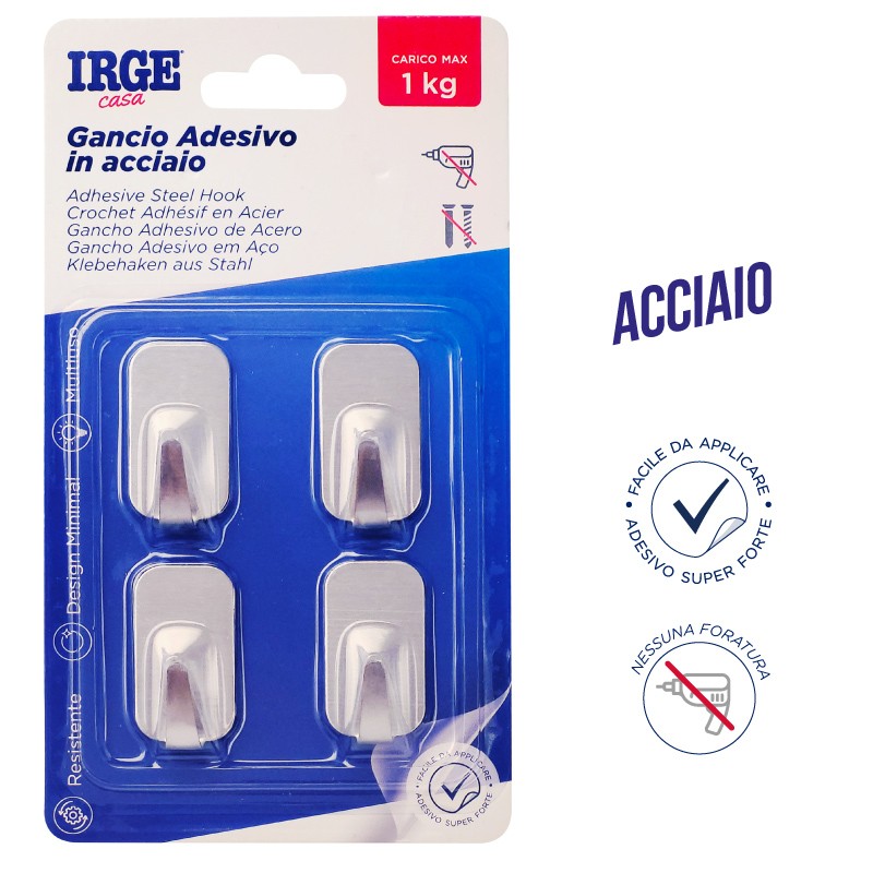 AAV GANCI ADESIVI ACCIAIO 4PZ RETTANGOLO