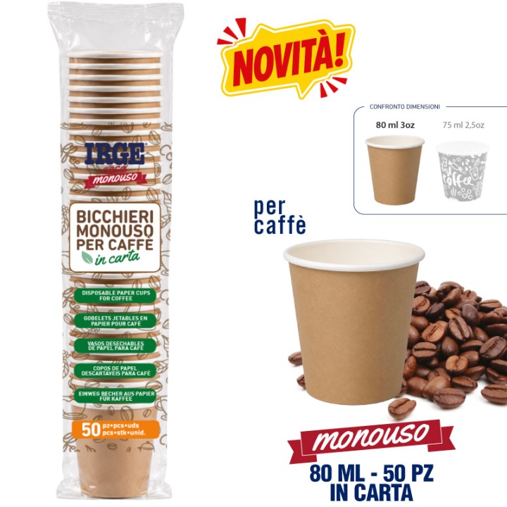 ABG  BICCHIERINI CAFFE' CARTA 80ML 50PZ TINTA UNITA