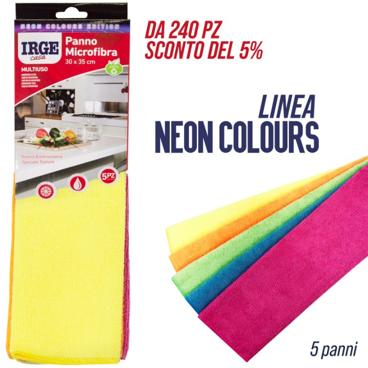 ABV PANNO MICROFIBRA 5PZ 30x35CM FLUO