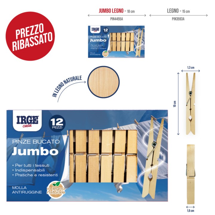 BNI PINZE BUCATO JUMBO LEGNO IRGE 12PZ