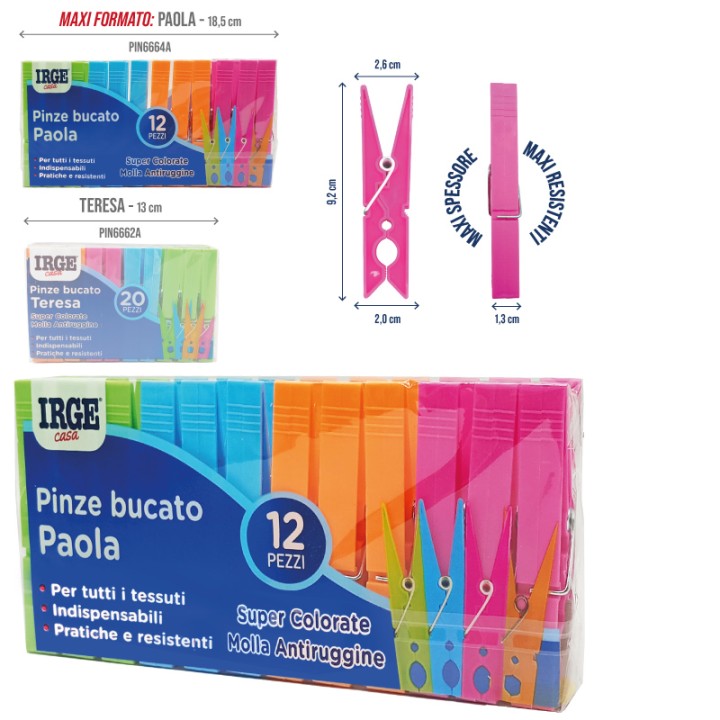 BNO PINZE BUCATO IRGE PAOLA 12PZ  MULTICOLOR